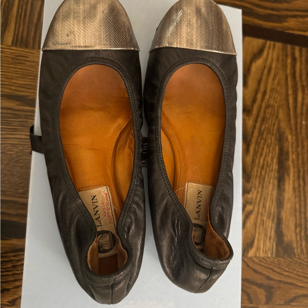 Lanvin Black Flats with Silver Cap Toe